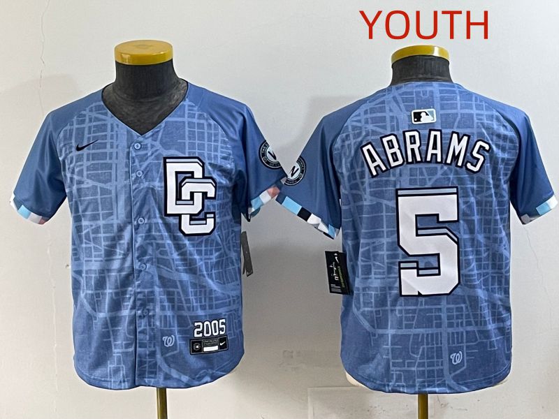 Youth 2025 Washington Nationals #5 Abrams Blue Joint Name Nike MLB Jersey style 1
